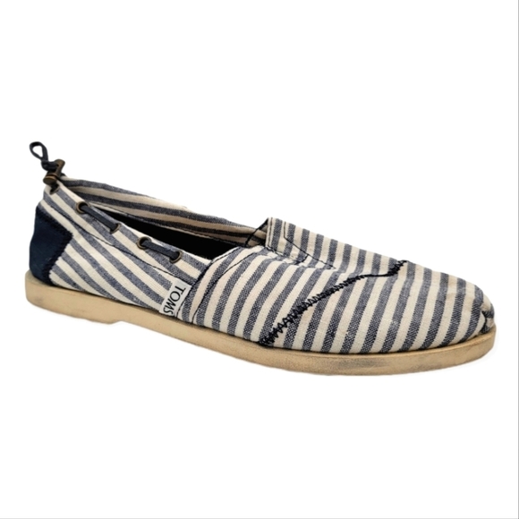 Tom's Fabric Loafers Blue White Stripe Size 7.5W - Picture 3 of 5